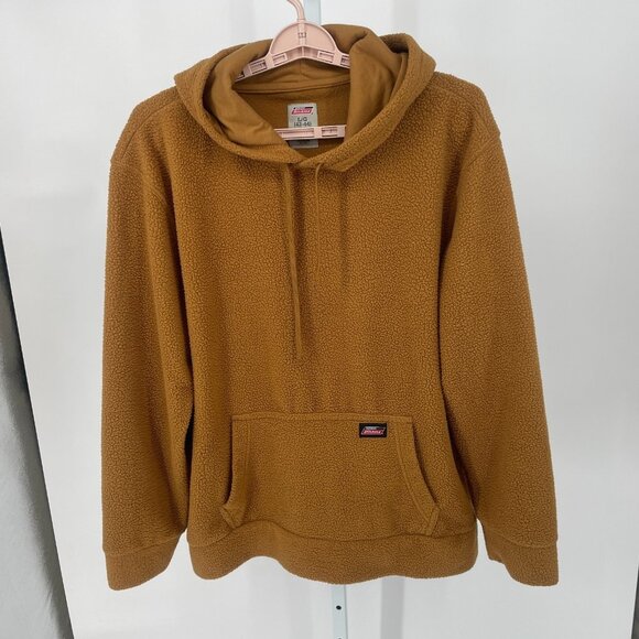 Dickies Hoodie Mens XL Tan Fleece Faux Fur Sherpa Teddy Pullover Sweatshirt Work - Picture 1 of 9